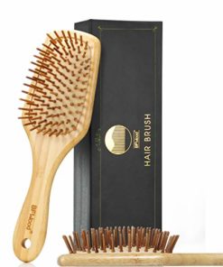 BFWood Bamboo Paddle Hairbrush with Bamboo Bristles for Massaging Scalp