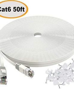 Cat 6 Ethernet Cable 50 ft White - Flat Internet Network Lan patch cords – Solid Cat6 High Speed Computer wire With clips& Snagless Rj45 Connectors for Router, modem – faster than Cat5e/Cat5 - 50 feet