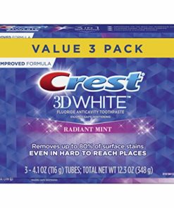 Crest 3D White Toothpaste Radiant Mint (3 Count of 4.1 oz Tubes), 12.3 oz Packaging May Vary
