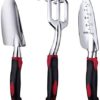 FANHAO Garden Tool Set, 3 Piece Cast-Aluminum Heavy Duty Gardening Gifts Tool Set Included Trowel, Transplant Trowel and Cultivator Hand Rake for Women and Men