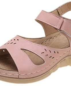 FEISI22 Women's Cork Footbed Sandal with +Comfort Flat Faux Leather Ankle Strap and Adjustable Buckle Sandals for Women