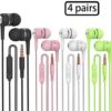 Heavy bass Earphone Color Call with Mic Stereo Earbud Headphones Mixed Colors (Black + White + Pink + Green 4 Pairs)