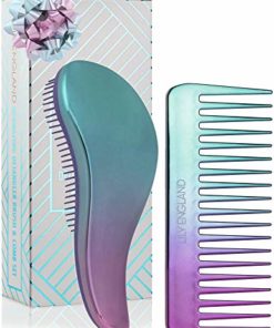 Lily England Detangling Hairbrush and Comb Set - Best Detangler Brush for Wet, Dry, Curly, Women & Kids Hair with Wide Tooth Comb (Mermaid)