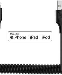 ONE PIX iPhone Charger Cable for Car (3 ft), MFi Certified Coiled Lightning Cable Compatible with iPhone 11/XS/XS Max/XR/X/8/8 Plus/7/7 Plus/6s/6s Plus/6/6 Plus/SE/5s/5c/5/iPad/iPod - Black