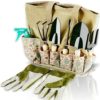Scuddles Garden Tools Set - 8 Piece Heavy Duty Gardening Kit With Storage Organizer, Ergonomic Hand Digging Weeder Rake Shovel Trowel Sprayer Gloves Gift for Men Or Women