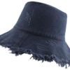 XBKPLO Women Sun Hats Visor Wide Brim Cap Foldable Washed Distressed Cotton Denim Summer Vintage Beach Outdoor Gardening Fisherman Hat Fashion Ladies Wild