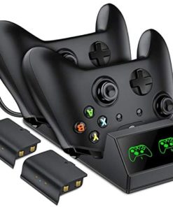Xbox One Controller Charger with 2 x 1200mAh Rechargeable Battery Pack, Dual Dock Xbox Controller Charger Station for Xbox One/One S/One X/One Elite Controller with 2pcs Xbox One Batteries