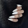 editTime 24PCS Solid Colors Acrylic Stiletto False Nails Full Cover Fake Nails Tips Natural Long Claw Nails (Matte white)