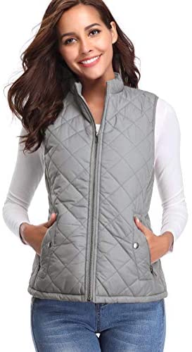 fuinloth Women's Padded Vest, Stand Collar Lightweight Zip Quilted Gilet
